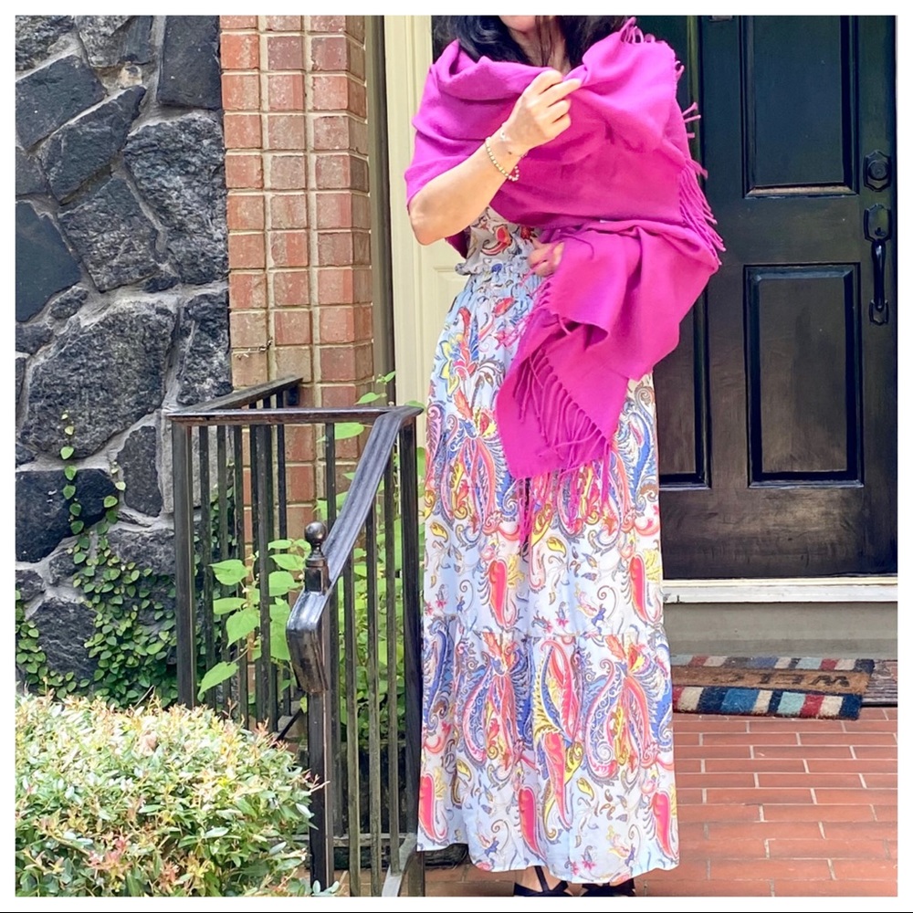 ✨RESTOCK✨CASHMERE DARK PINK  FRINGE SCARF/SHAWL - Picture 3 of 7